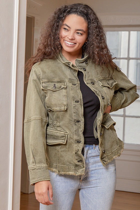 Free People Harley Military Shirt Jacket - Olive Green Jacket - Lulus