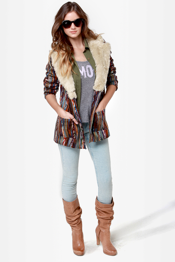 Mink Pink Kooky Multi Yarn Striped Coat