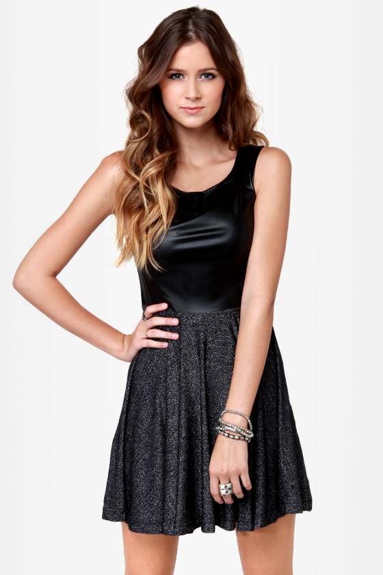 Mink Pink Sparkly Motion Black Glitter Dress