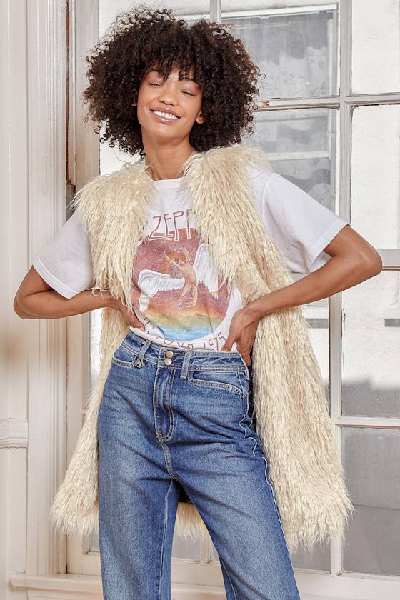 Starlight Mongolian Cream Faux Fur Vest 6