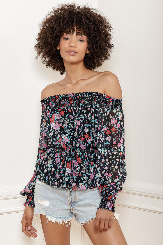 black off the shoulder peplum top