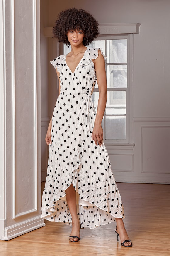 Behold the Beauty Cream Polka Dot Flutter Sleeve Maxi Wrap Dress 5
