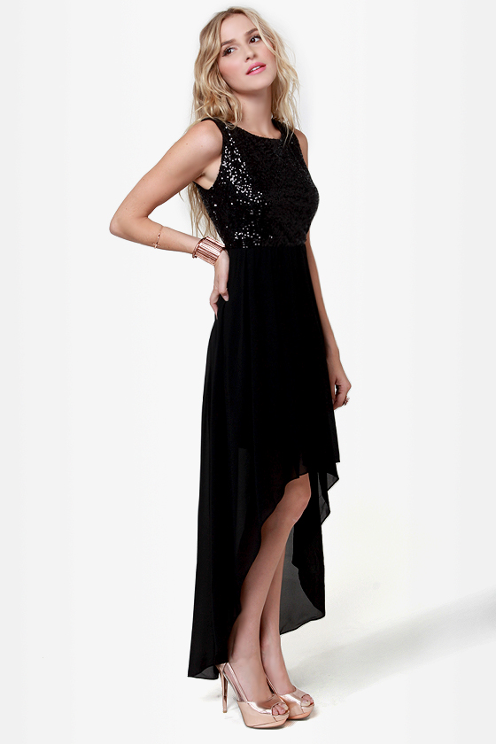 Midnight Magic Black Sequin High-Low Dress