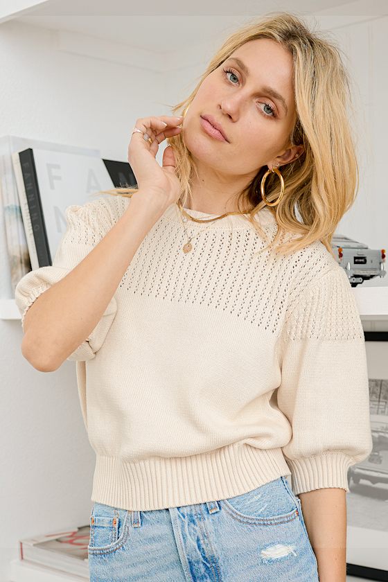 Park Days Cream Short Puff Sleeve Sweater Top 4