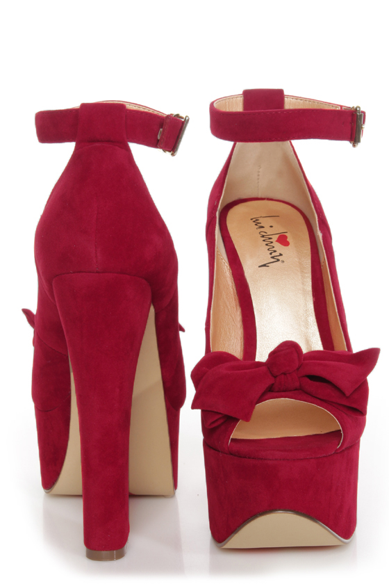 Luichiny Van Essa Red Knotty Bow Peep Toe Platform Heels