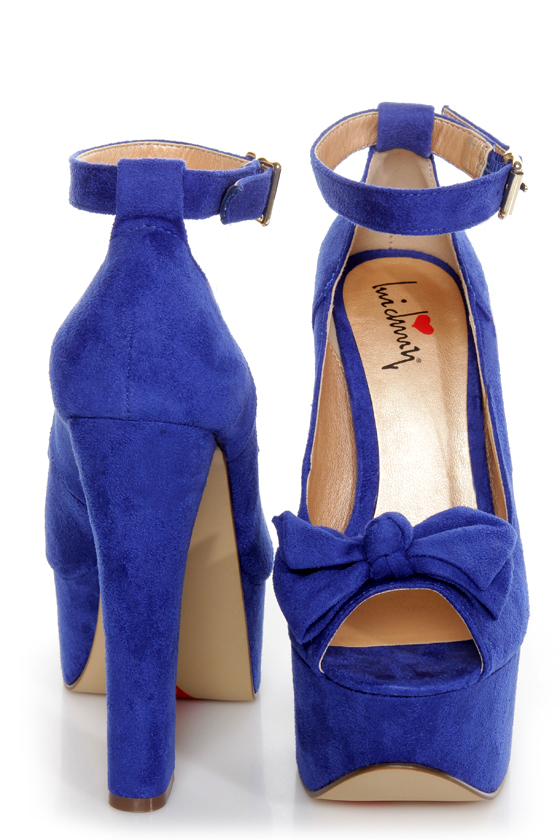 Luichiny Van Essa Cobalt Blue Knotty Bow Peep Toe Platform Heels