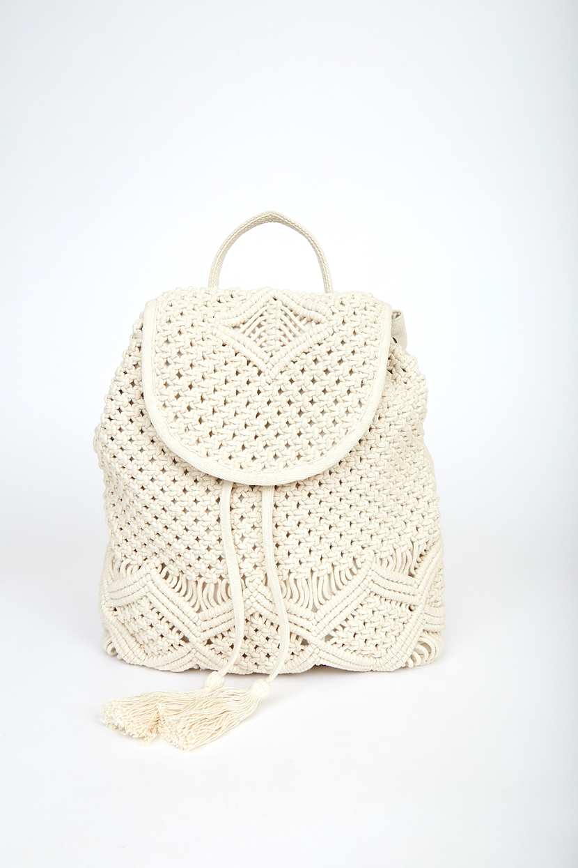 Cute Cream Backpack - Macramé Backpack - Woven Backpack - Lulus display picture 1