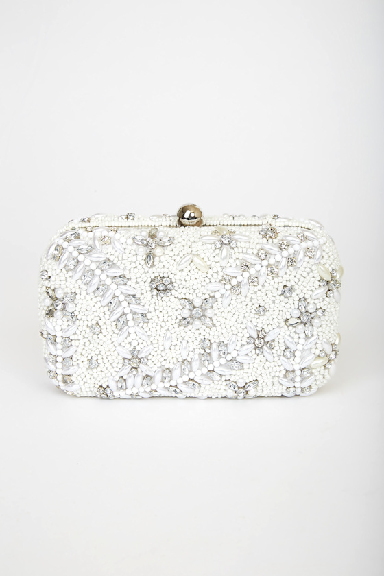 My Always Love Silver Rhinestone Pearl Clutch 1
