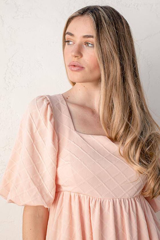 Light Pink Babydoll Dress Square Neck Dress Puff Sleeve Dress Lulus