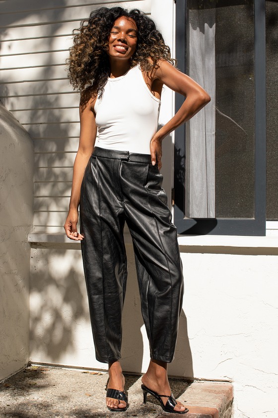 4th & RECKLESS Miller - Black Vegan Leather Pants - Tapered Pants - Lulus