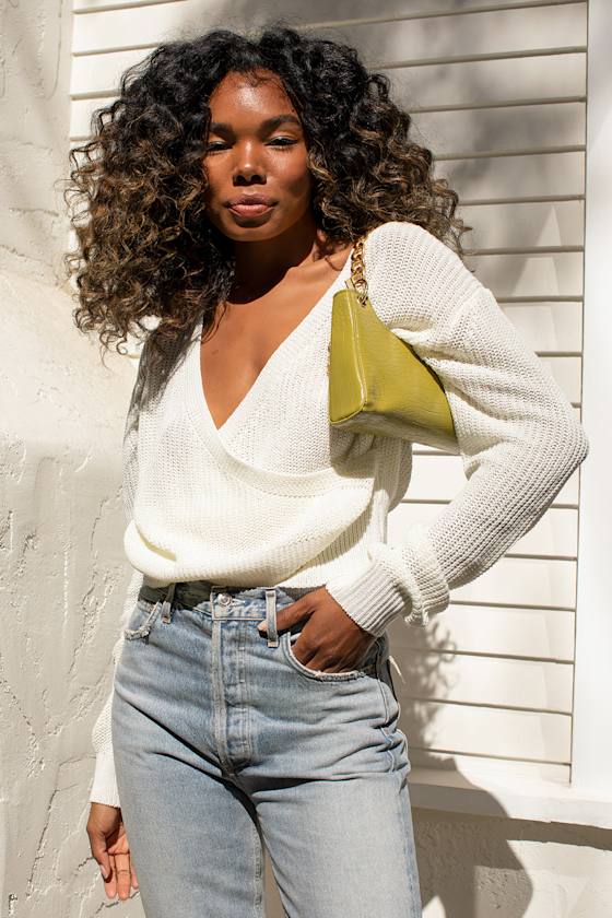 Think Twice Cream Surplice Reversible Sweater 6