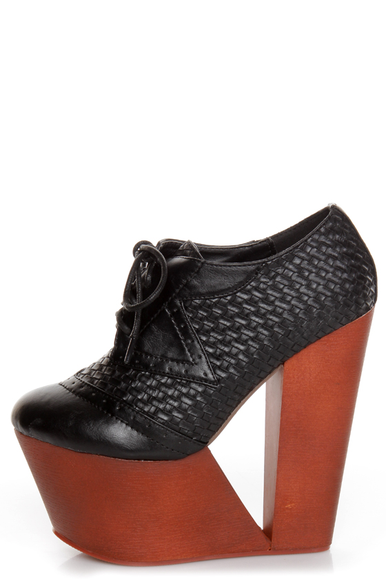 Privileged Court Black Basketweave Oxford Wedge Platforms