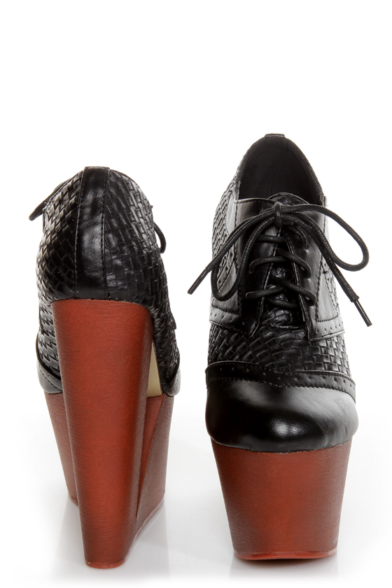 Privileged Court Black Basketweave Oxford Wedge Platforms