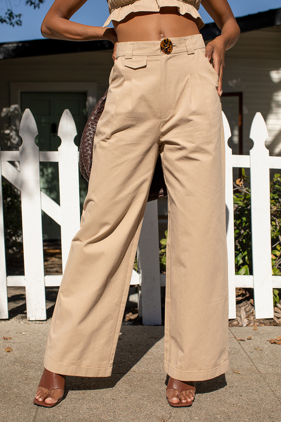 beige wide leg pants