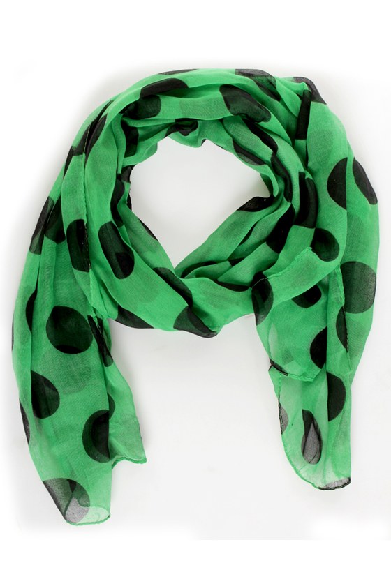 green and white polka dot scarf