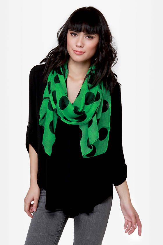 Connect the Dots Green Polka Dot Scarf