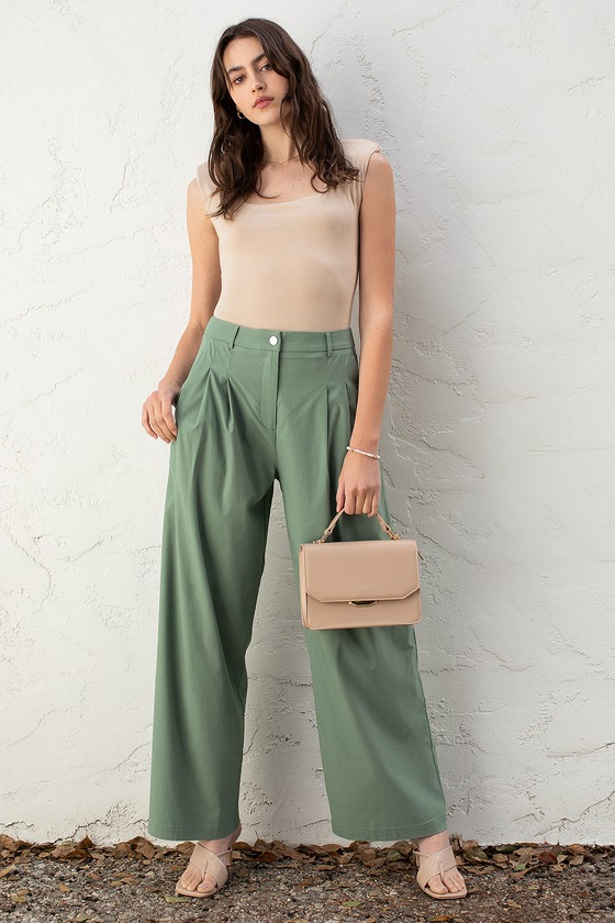 sage green wide leg trousers