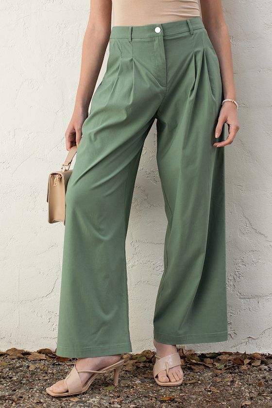 Sage Green Pants - High Waisted 