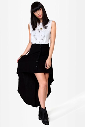Cute Black Skirt High-Low Skirt Button-Up Skirt Lulus