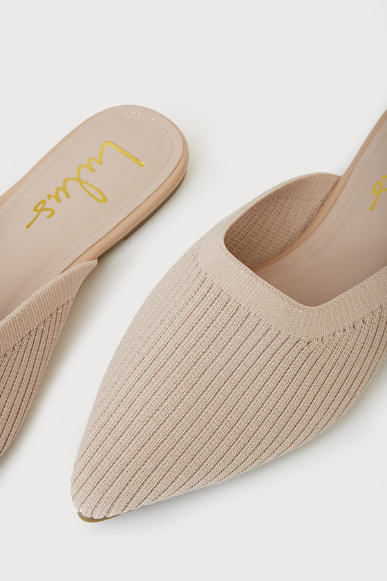 Jeaney Light Nude Ribbed Knit Pointed-Toe Mule Slides - thumbnail 4
