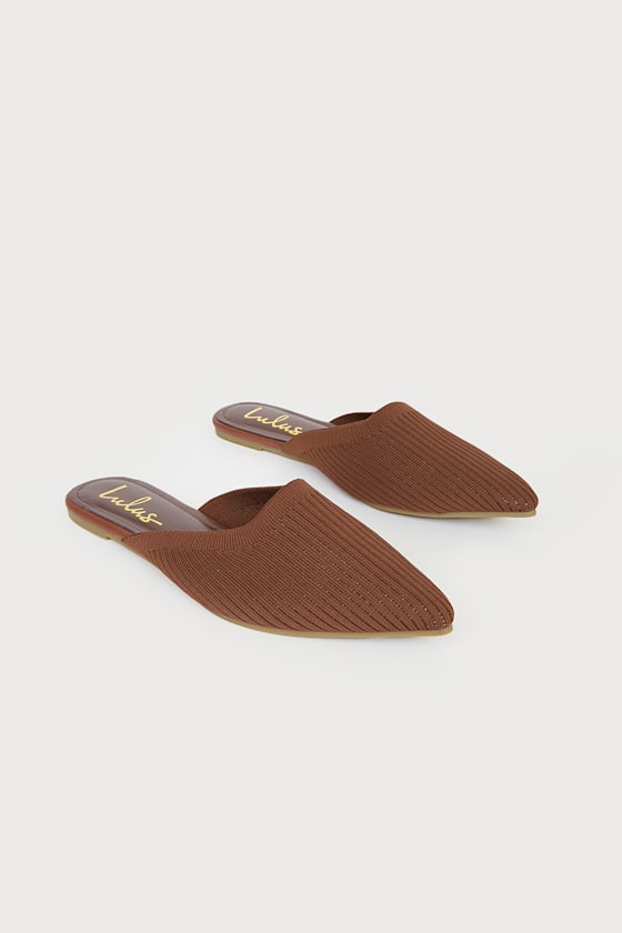 Jeaney Brown Ribbed Knit Pointed-Toe Mule Slides 1