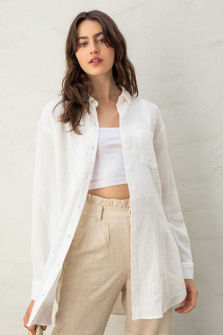 oversized white button up shirt