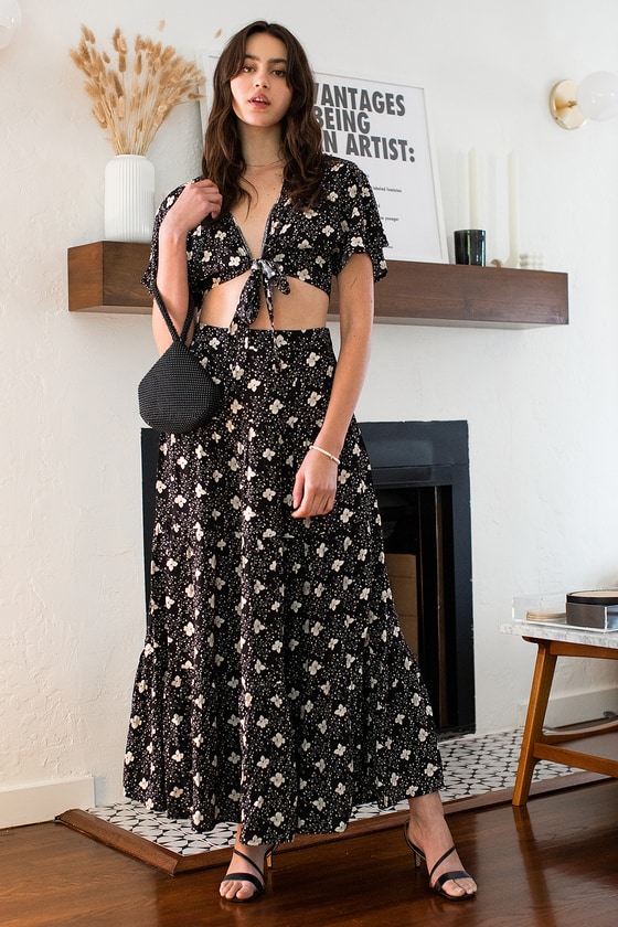 black two piece maxi dress