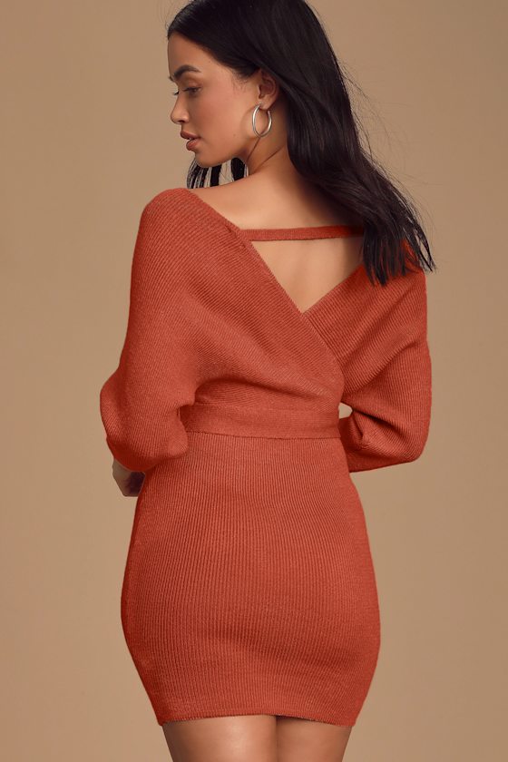 Modena Rust Brown Dolman Sleeve Bodycon Sweater Dress 6