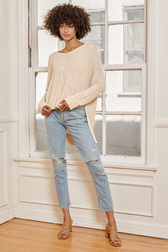 Write Me a Poem Beige Loose Knit Oversized Sweater 3