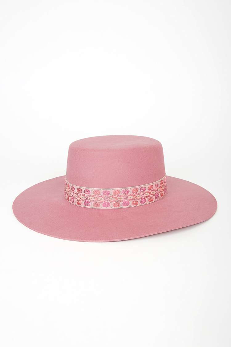 LACK OF COLOR Sierra - Pink Wool Boater Hat - Wide-Brimmed 
