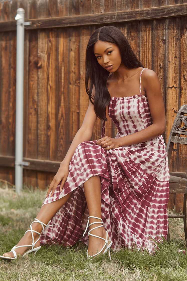 Groovy Baby Burgundy Tie-Dye Tie-Strap Maxi Dress Groovy Baby Burgundy Tie-Dye Tie-Strap Maxi Dress