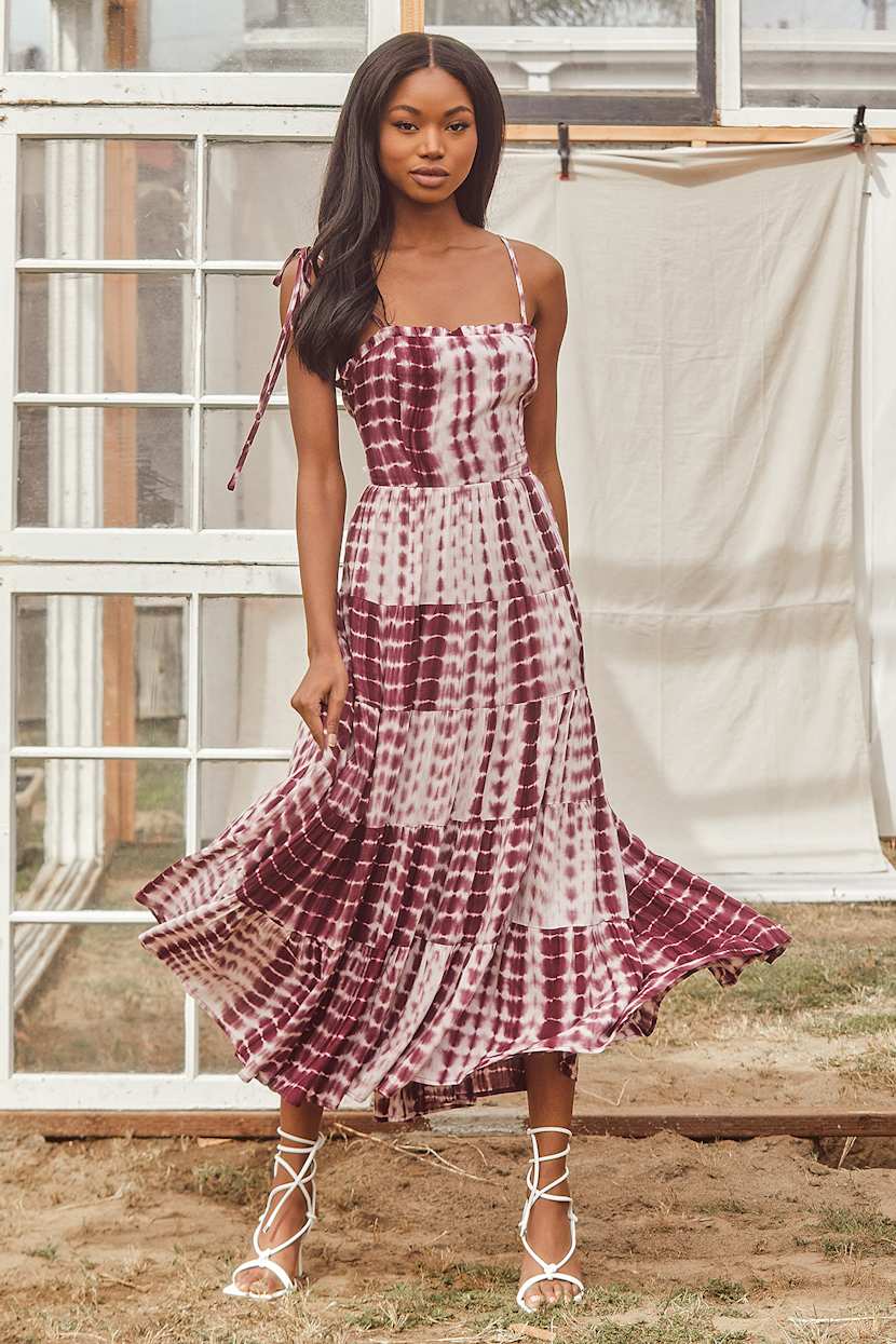 burgundy tie dye dress - Tie-Dye Dress - Tie-Strap Dress- Maxi Dress catching artisanal patterns that Church Suits Vienna Long Sleeve Embellished Size:XS(2)