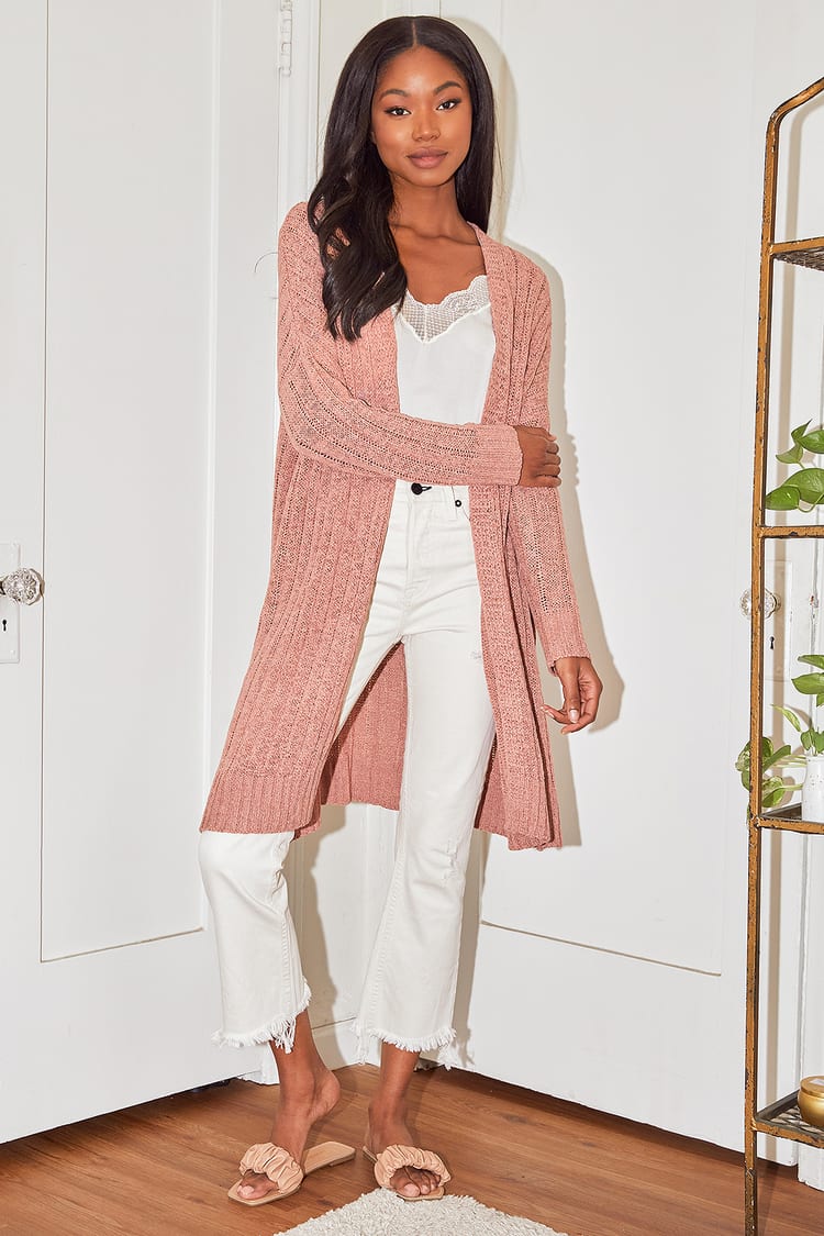 Layer it On Mauve Pink Long Cardigan Sweater