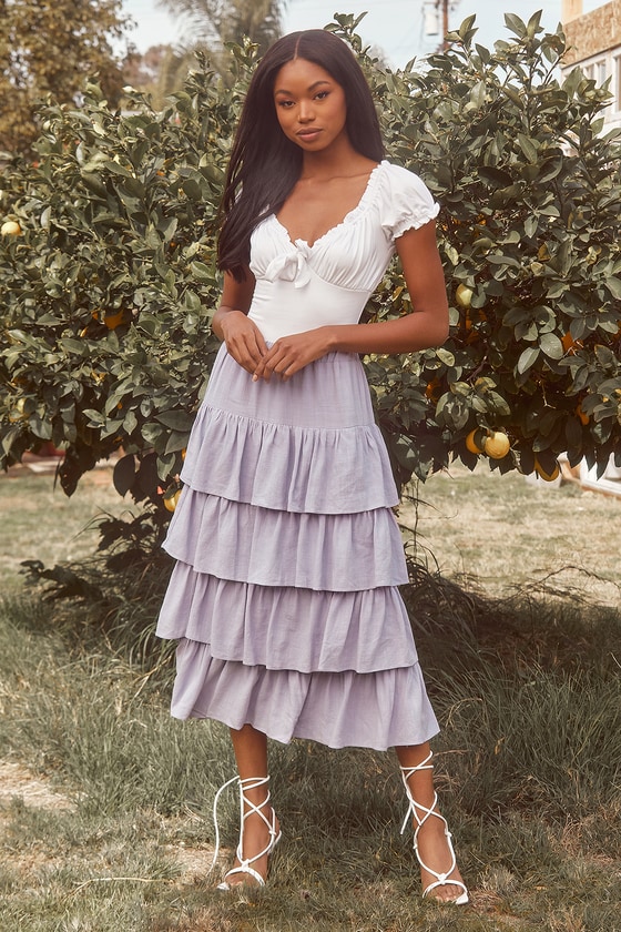 Flawlessly Flouncy Lilac Tiered Midi Skirt