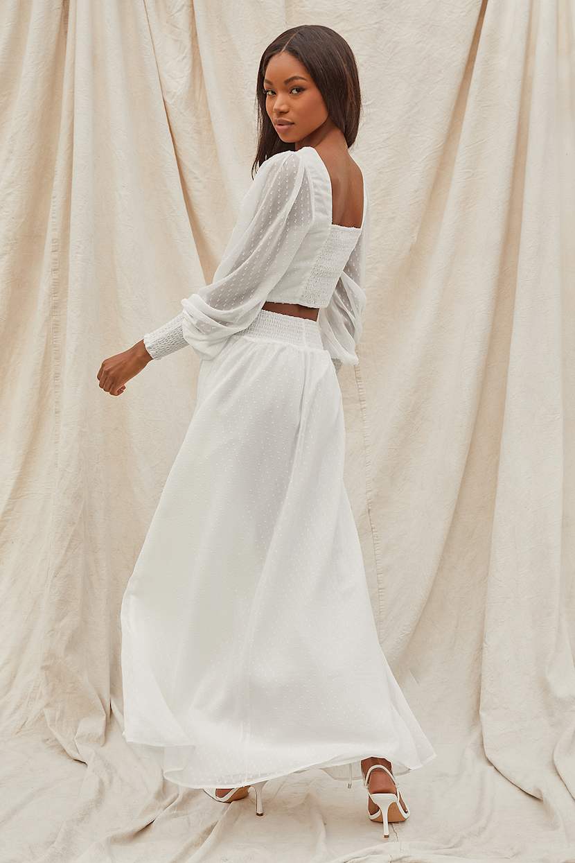 white long sleeve two piece dress Two Piece Long Sleeves A-line High Neck Satin Lace Wedding Dress with  Pockets