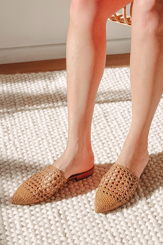 cognac woven mules
