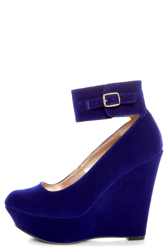 blue velvet wedges