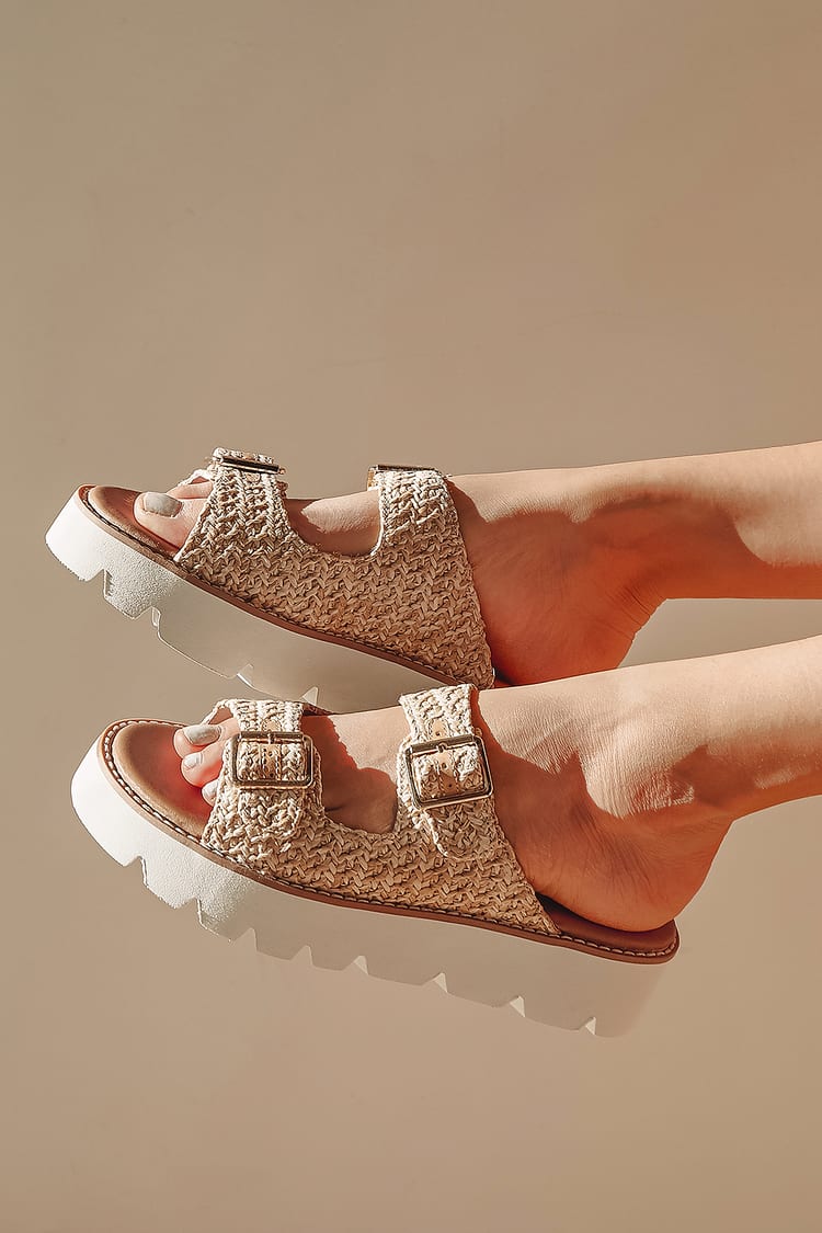 Natural Woven Platform Sandals 