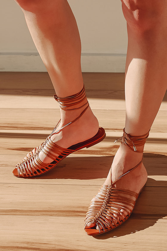 Laroux Cognac Leather Lace Up Flats
