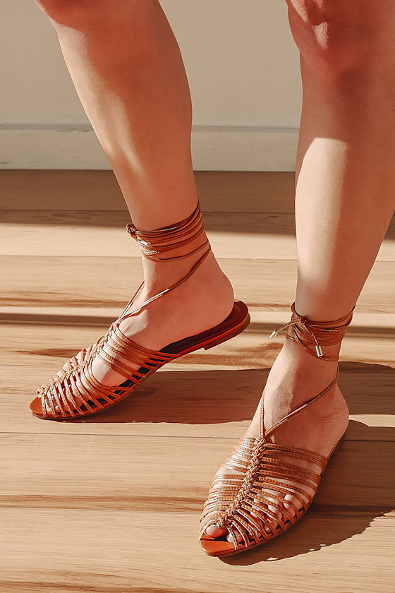 Laroux Cognac Leather Lace-Up Flats 1
