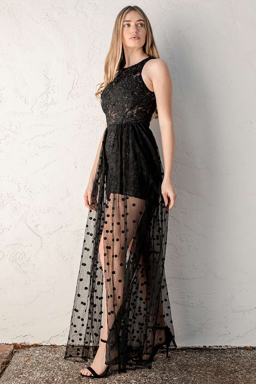 chinese dress ladies Whitney Black Lace Maxi Romper