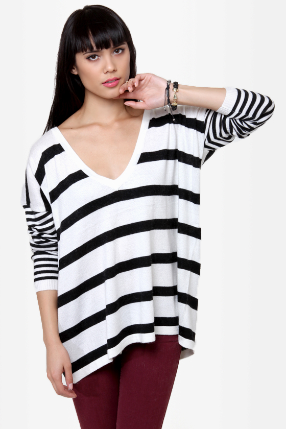 A Sailor\\\'s Life Black and Ivory Striped Sweater