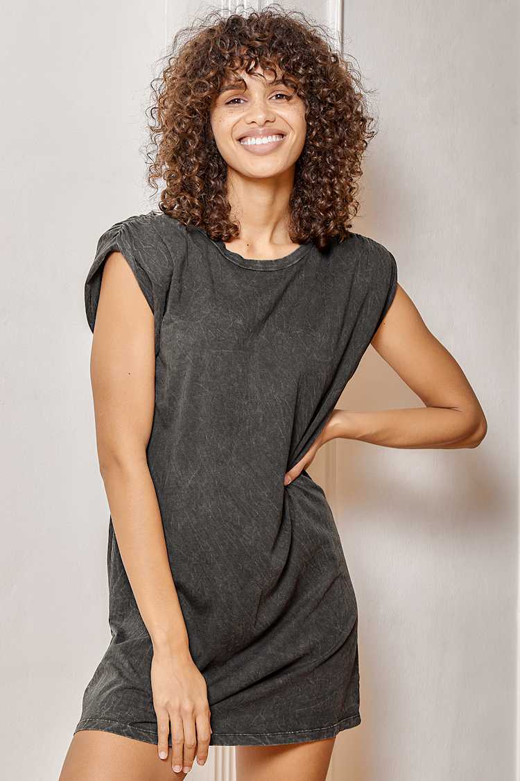 Washed Black Mini Dress - T-Shirt Dress - Shoulder Pad Dress - Lulus