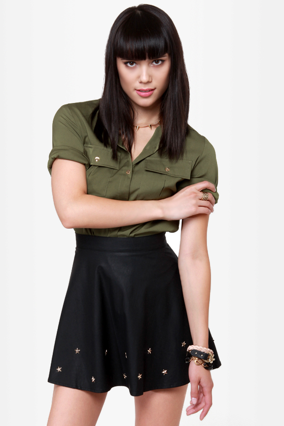 Star-Studded Cast Black Studded Vegan Leather Skirt