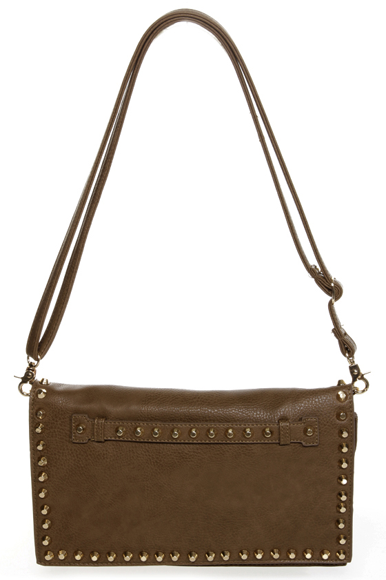 Surrounded by Studs Taupe Studded Clutch