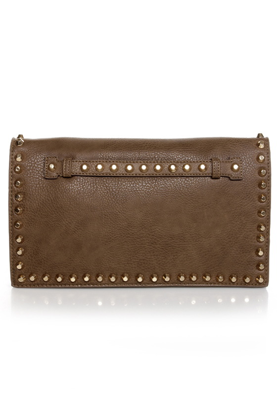 Surrounded by Studs Taupe Studded Clutch