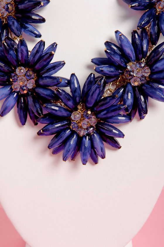 Pretty Blue Necklace - Flower Necklace - Statement Necklace - $23.00