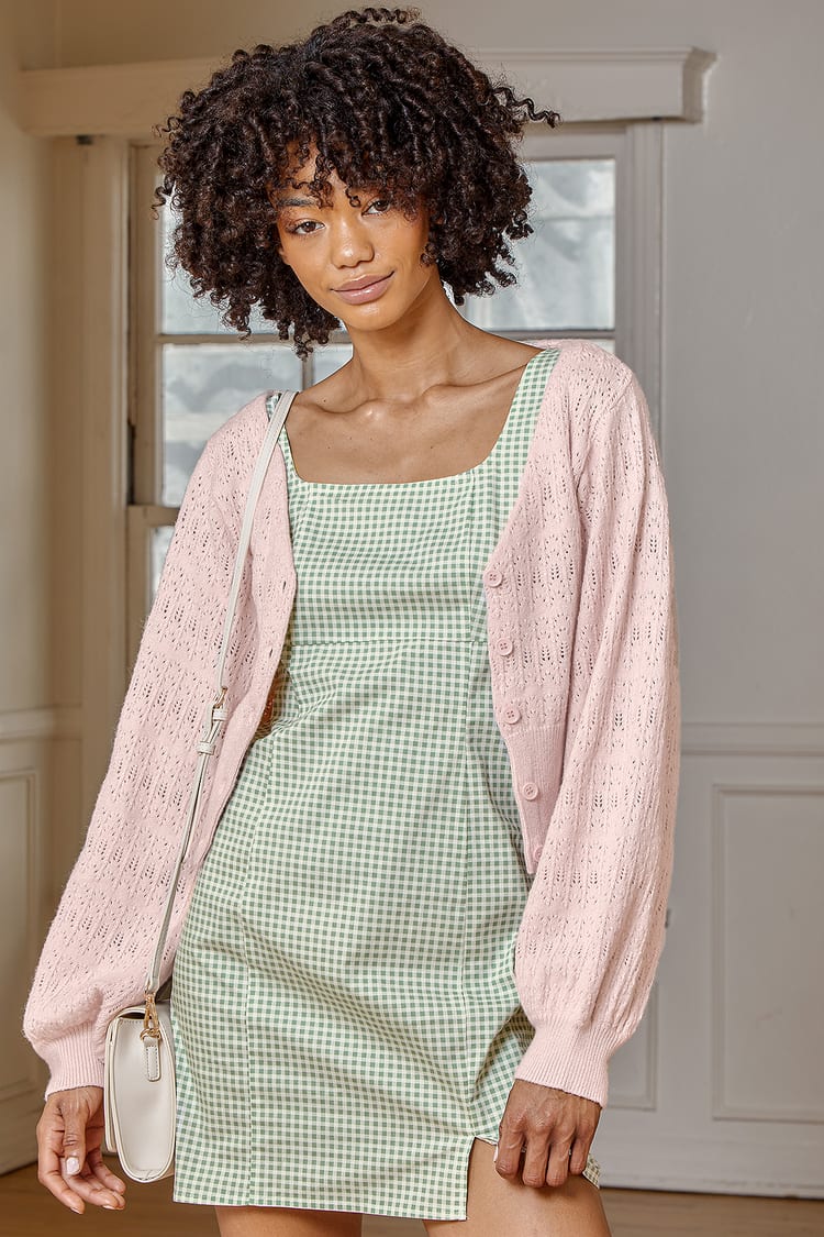 Cropped Cardigan - Pointelle Cardigan - Pale Pink Cardigan - Lulus