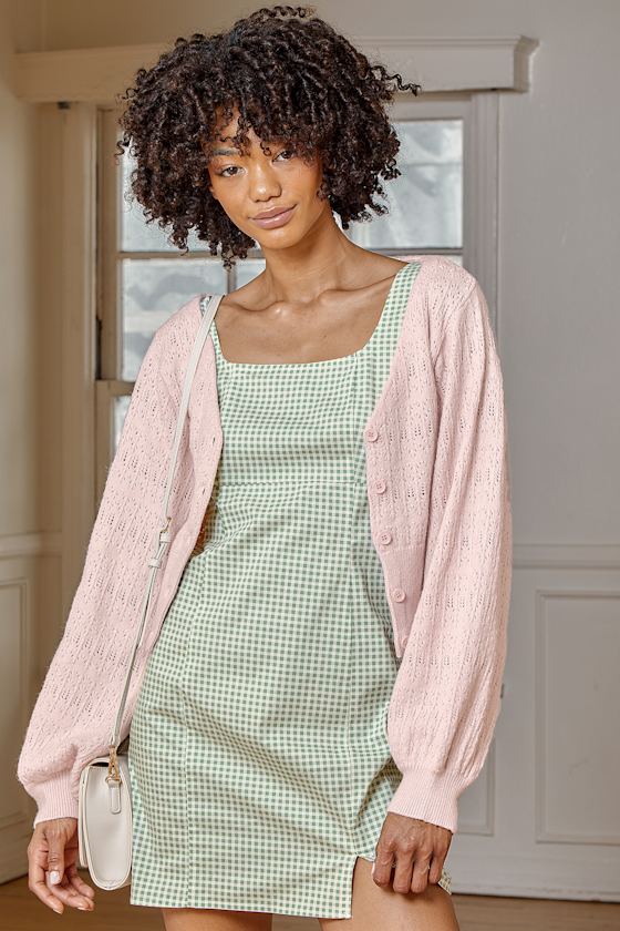 Cropped Cardigan Pointelle Cardigan Pale Pink Cardigan Lulus