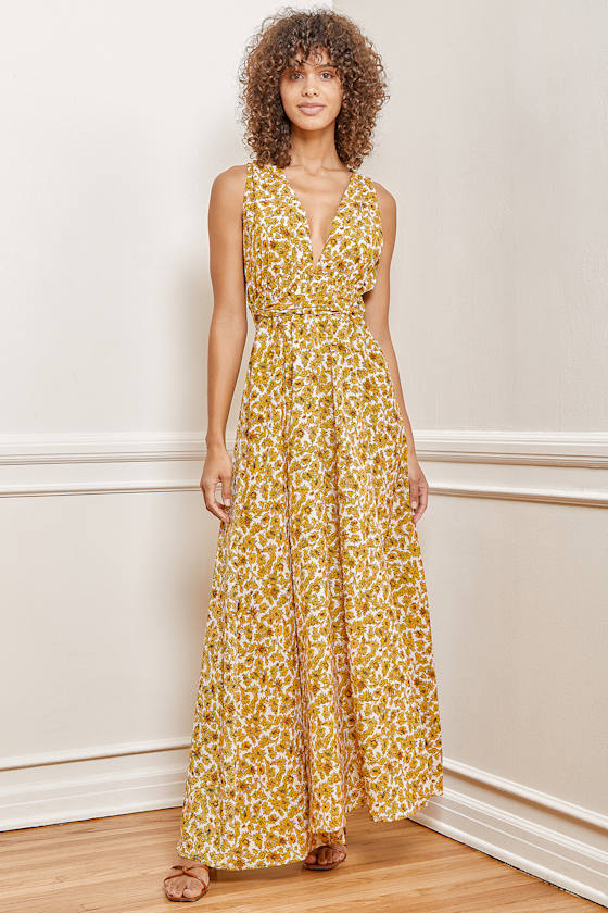 Mustard Yellow Floral Dress - Convertible Dress - Maxi Dress - Lulus